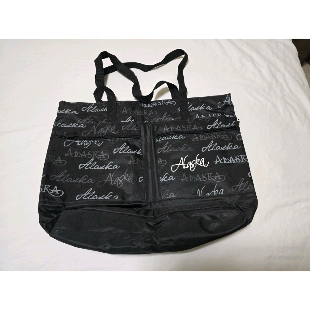 Alaska Tote Black Travel Souvenir Side Pockets Large /0393